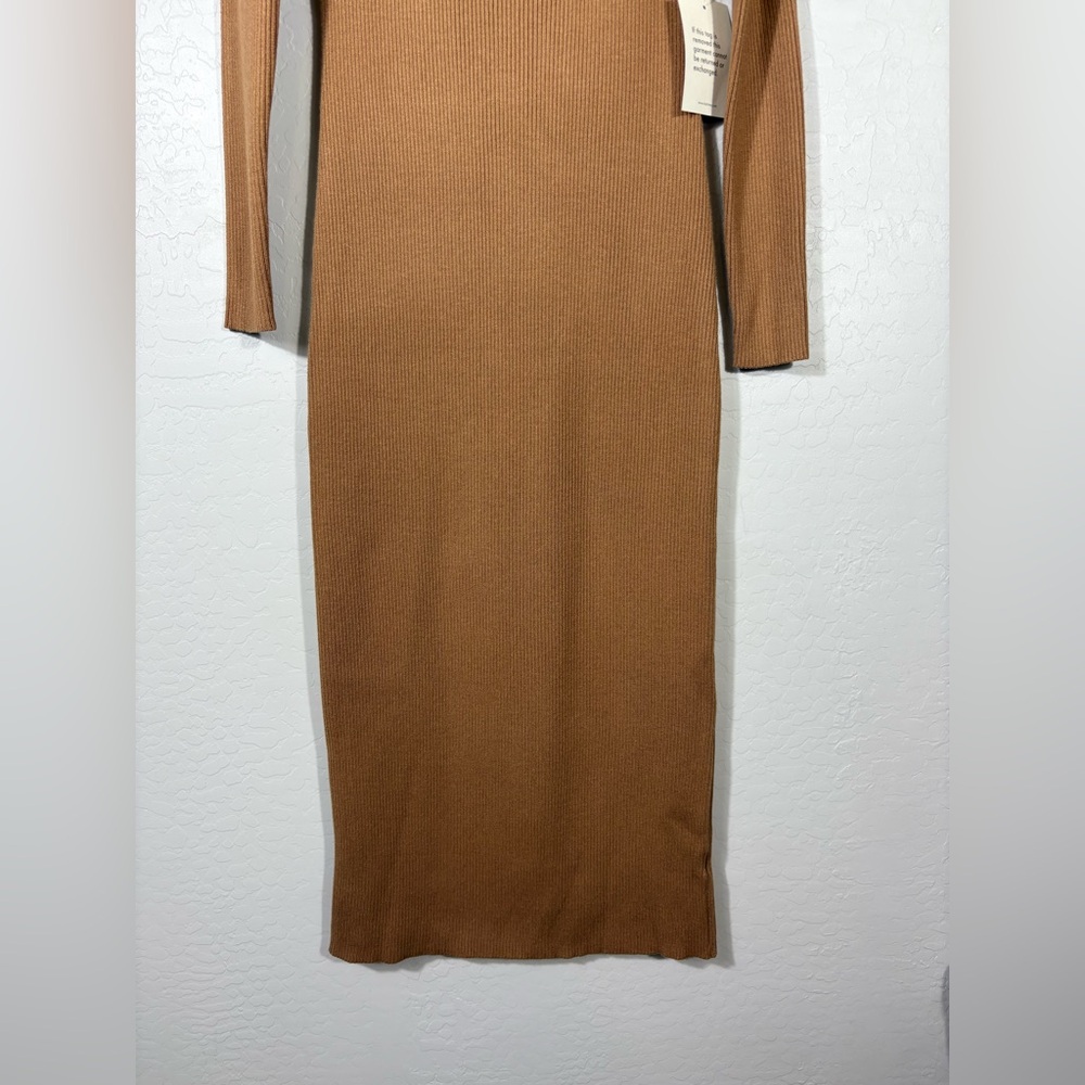 BOHME Ribbed Square Neckline Long Sleeve Coquette Full‎ Length Tan Dress XL NWT - Picture 2 of 12